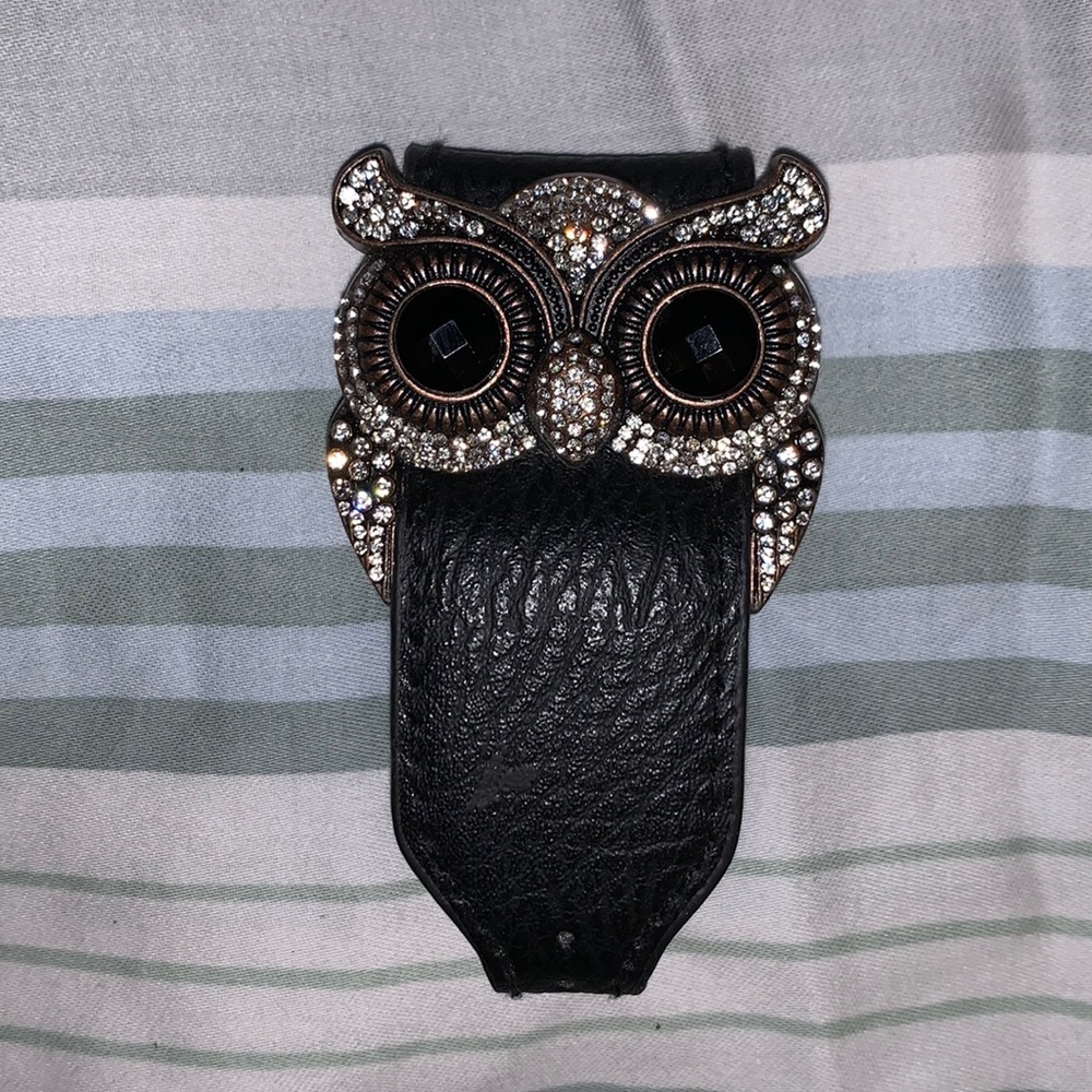 Pleather jeweled owl bracelet